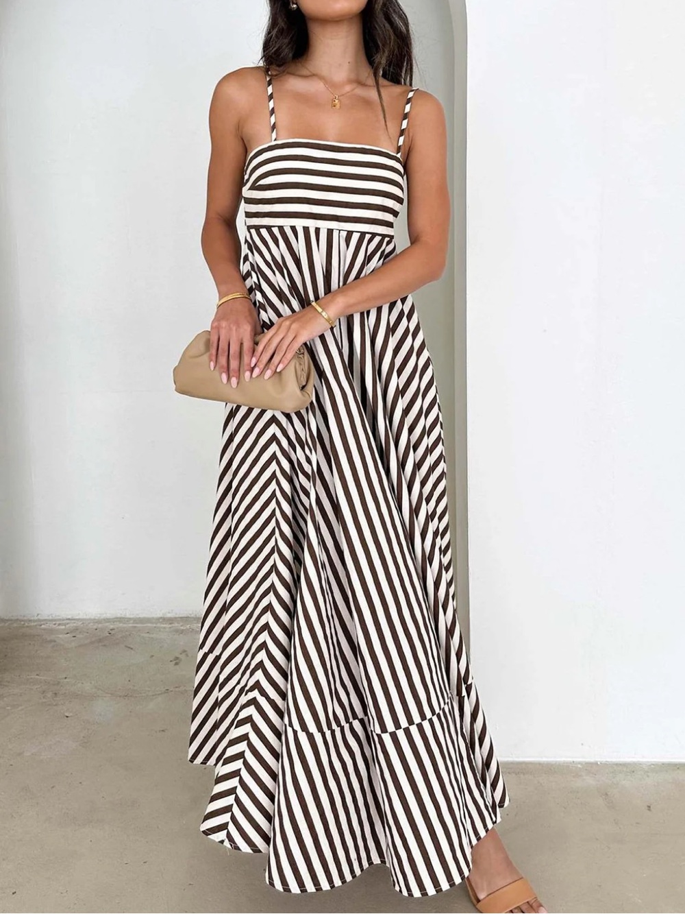 NWT Commense Striped Pleated Cami Maxi Dress! Size S